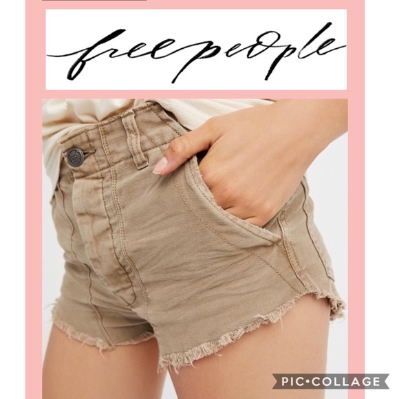 NEW Free People Raw Patched Standoff Cutoffs.Beige - Picture 2 of 7